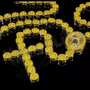 36” CANARY CZ STONES FLAWLESS ROSARY HIP HOP !!!